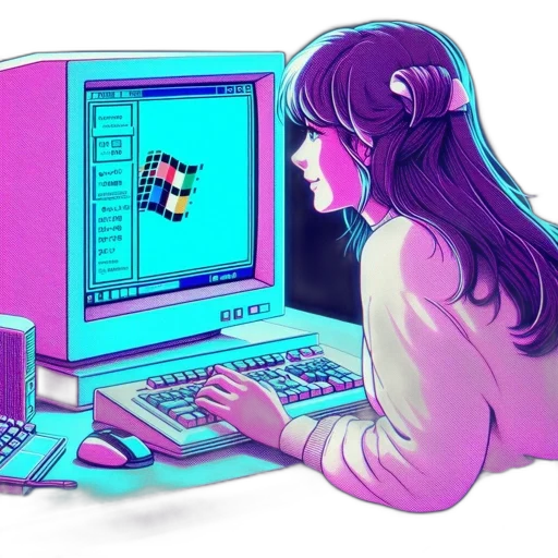 robot, weapon, vaporwave, pixel art transparent PNG cut-out