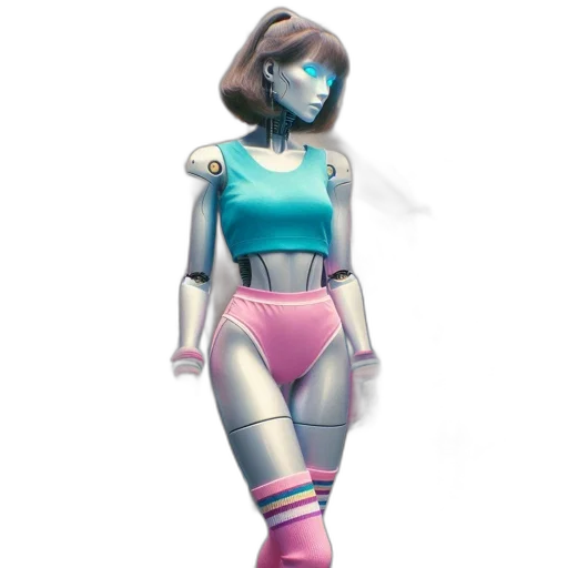 robot, staff, concept art, vaporwave transparent PNG cut-out