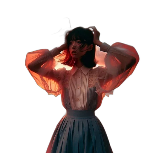 dress, hair, jacket, staff transparent PNG cut-out