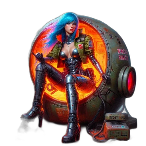 jacket, robot, weapon, cyberpunk transparent PNG cut-out