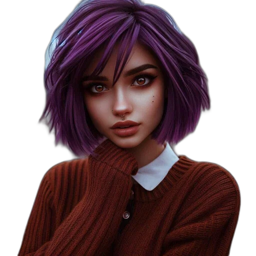 hair, face, jacket, jewelry transparent PNG cut-out