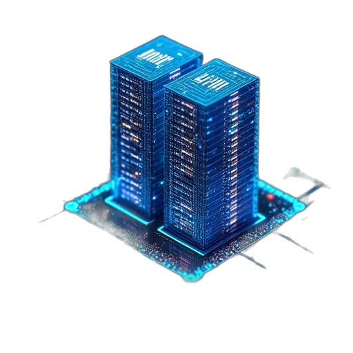 building, robot, 3d render, cyberpunk transparent PNG cut-out