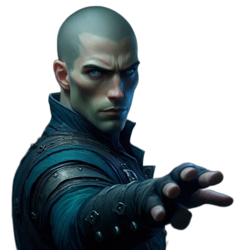 face, jacket, staff, weapon transparent PNG cut-out