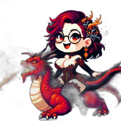dragon, staff, fantasy art, pixel art transparent PNG cut-out