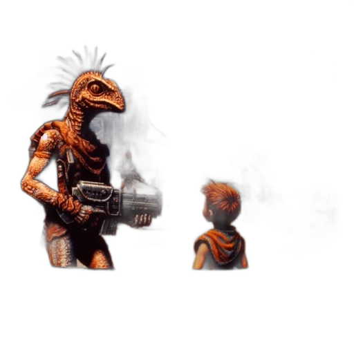 robot, creature, dragon, staff transparent PNG cut-out
