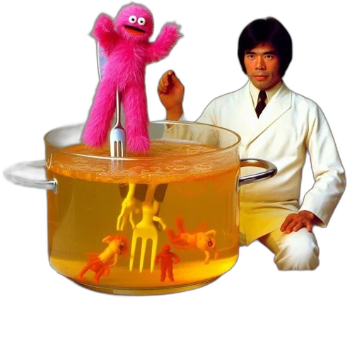 creature, food, 3d render, vaporwave transparent PNG cut-out