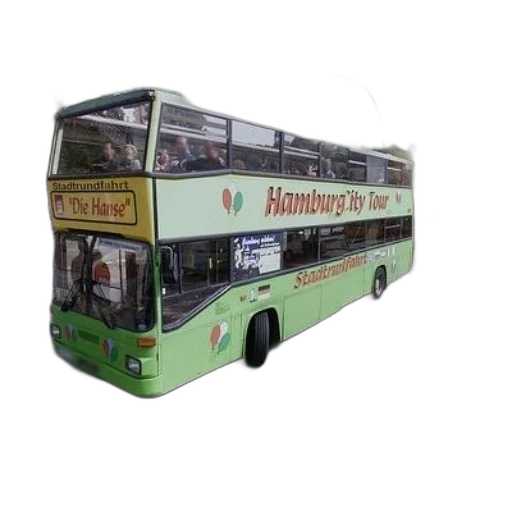 3d render, photorealistic, green, double-decker transparent PNG cut-out