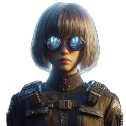 jacket, robot, face, hair transparent PNG cut-out