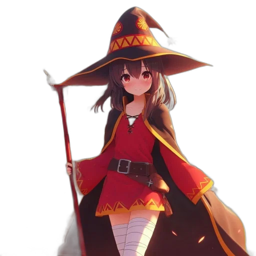 staff, hat, dress, weapon transparent PNG cut-out