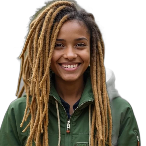 jacket, hair, face, staff transparent PNG cut-out