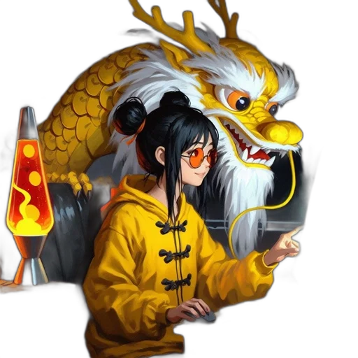 dragon, staff, jacket, weapon transparent PNG cut-out