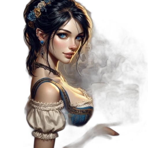 dress, jewelry, face, staff transparent PNG cut-out