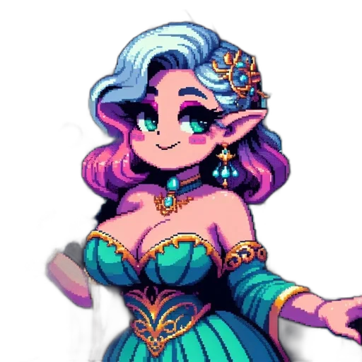 dress, crown, fantasy art, pixel art transparent PNG cut-out