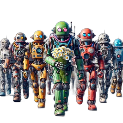 robot, concept art, 3d render, pixel art transparent PNG cut-out