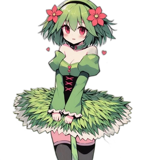 dress, flower, staff, creature transparent PNG cut-out
