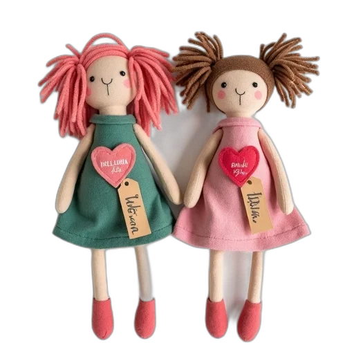 3d render, two, handmade, dolls transparent PNG cut-out