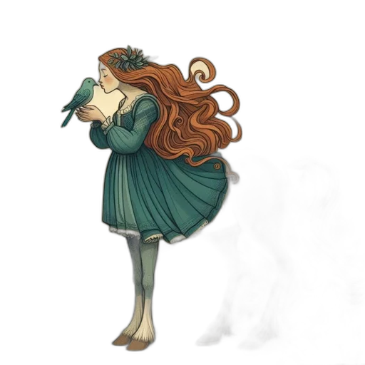 dress, staff, creature, hair transparent PNG cut-out