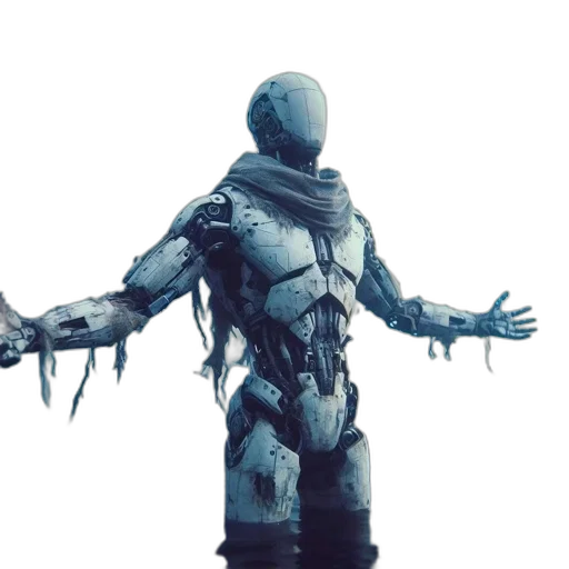 robot, creature, jacket, sword transparent PNG cut-out