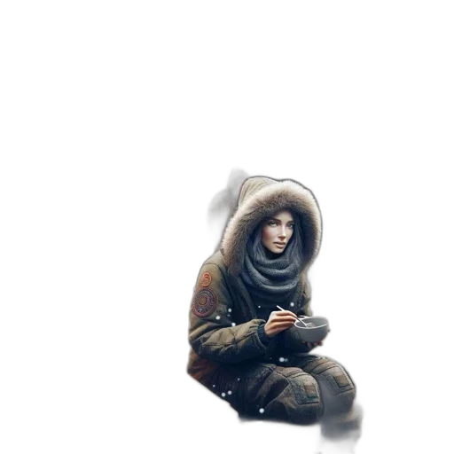 weapon, jacket, staff, face transparent PNG cut-out