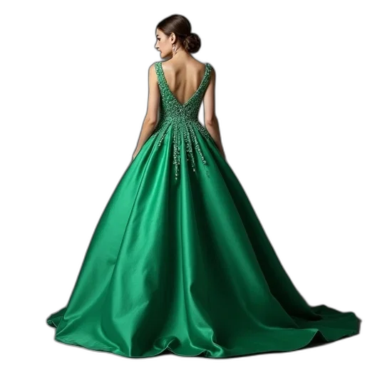 dress, photorealistic, green, princess transparent PNG cut-out