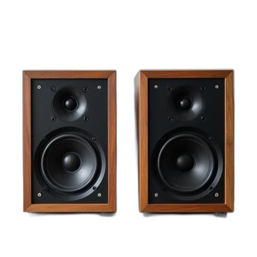 two, identical, black, speakers transparent PNG cut-out
