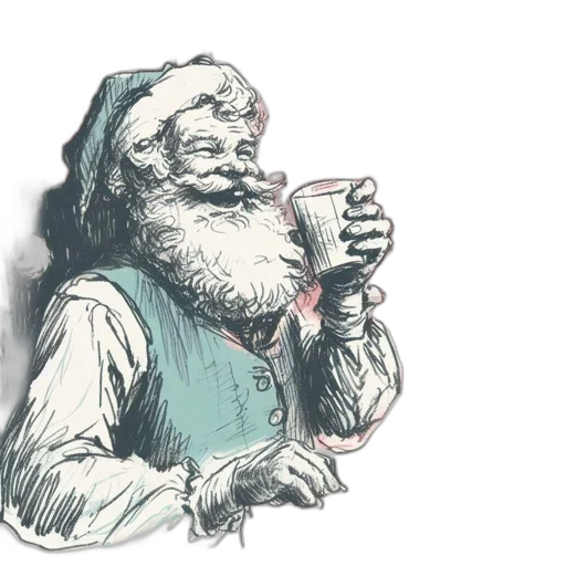 watercolor, pencil sketch, concept art, santa transparent PNG cut-out