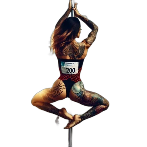 photorealistic, woman, tattoos, performs transparent PNG cut-out