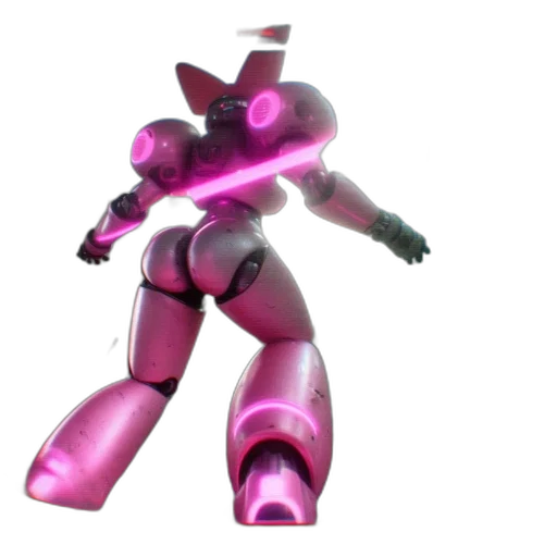 robot, weapon, 3d render, vaporwave transparent PNG cut-out