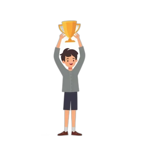 pixel art, boy, holding, trophy transparent PNG cut-out
