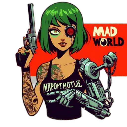 weapon, comic book art, cyberpunk, cartoon transparent PNG cut-out