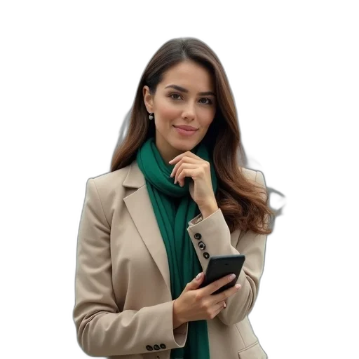 staff, jacket, jewelry, woman transparent PNG cut-out