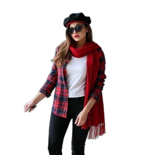 hat, jacket, red, monochrome transparent PNG cut-out