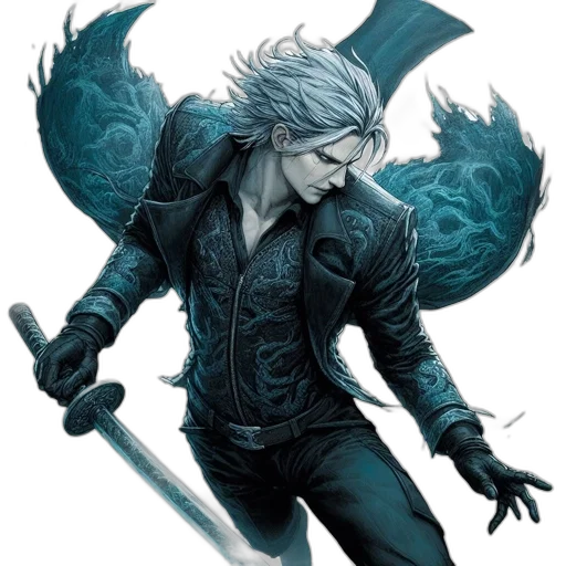 jacket, sword, dragon, staff transparent PNG cut-out