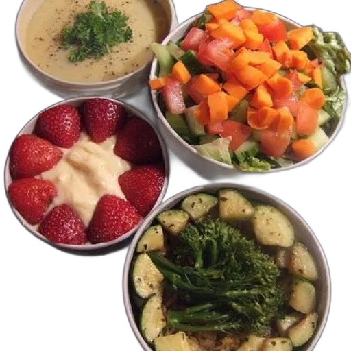 food, variety, bowls, filled transparent PNG cut-out
