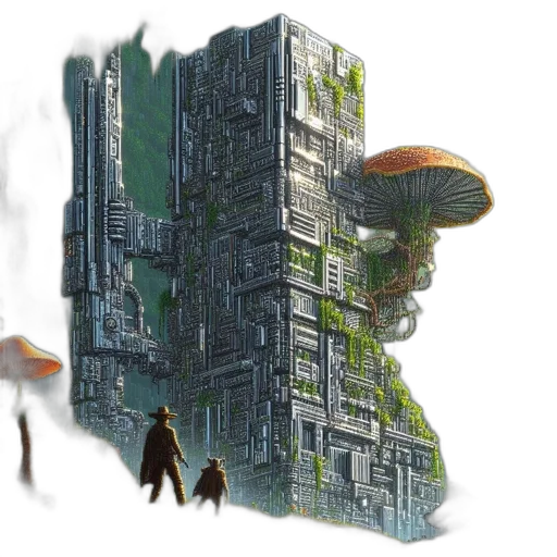 building, concept art, fantasy art, cyberpunk transparent PNG cut-out