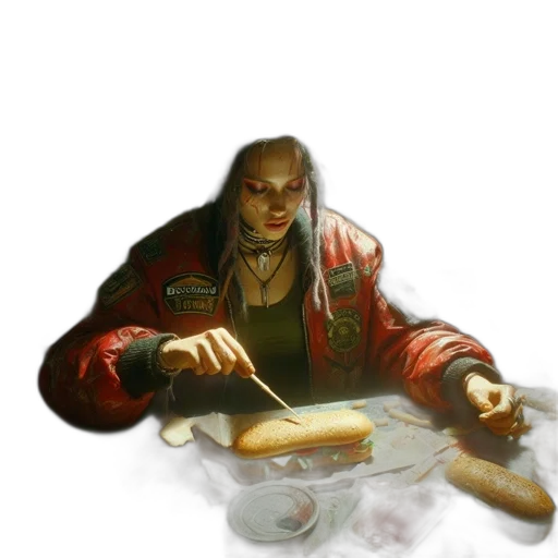 food, jacket, face, staff transparent PNG cut-out