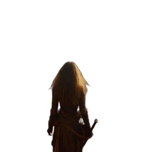 dress, hair, staff, creature transparent PNG cut-out