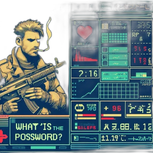 weapon, jacket, cyberpunk, pixel art transparent PNG cut-out