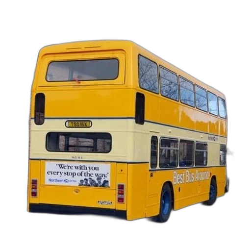 3d render, photorealistic, yellow, double-decker transparent PNG cut-out