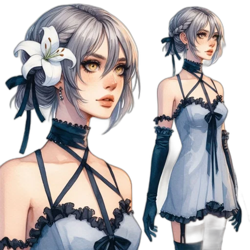 dress, flower, concept art, fantasy art transparent PNG cut-out