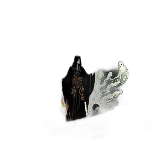 mask, jacket, staff, weapon transparent PNG cut-out