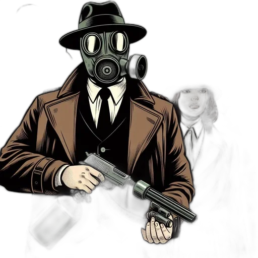 mask, robot, jacket, weapon transparent PNG cut-out