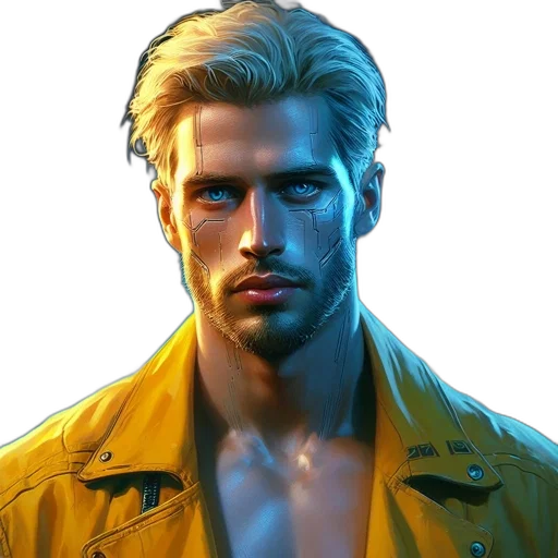 jacket, face, hair, cyberpunk transparent PNG cut-out