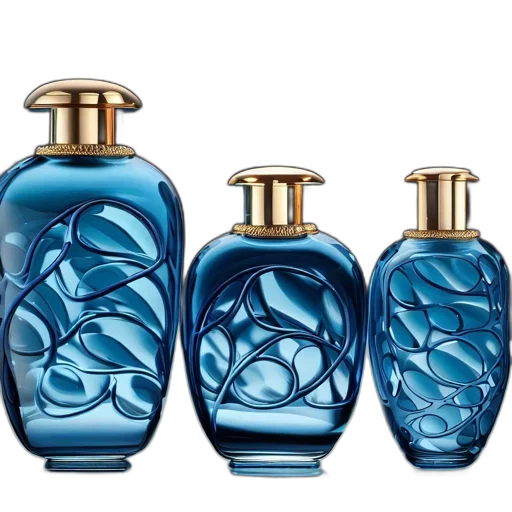 bottle, photorealistic, 3d render, blue transparent PNG cut-out