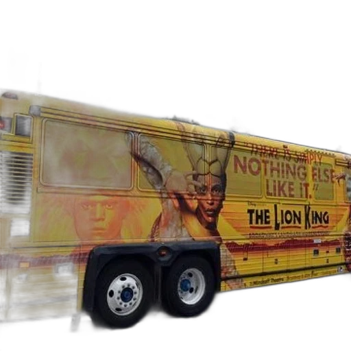 vibrant, yellow, bus, advertisement transparent PNG cut-out