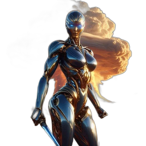 robot, sword, concept art, comic book art transparent PNG cut-out