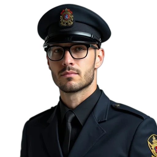 staff, face, hat, jacket transparent PNG cut-out