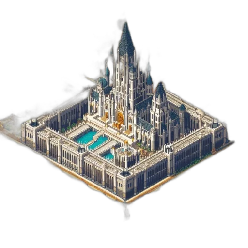 building, crown, pixel art, 3d render transparent PNG cut-out