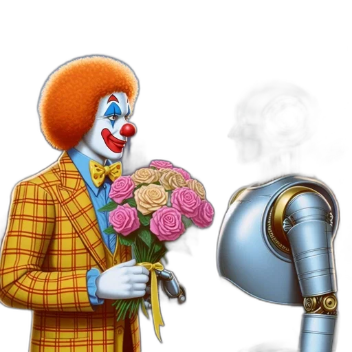 robot, mask, crown, flower transparent PNG cut-out