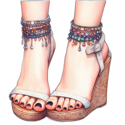 shoes, jewelry, watercolor, photorealistic transparent PNG cut-out
